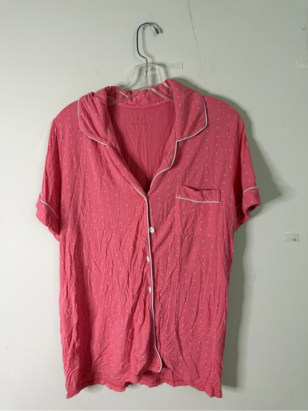 Pink Polka Dot Short Sleeve Button-Up Pajama Top